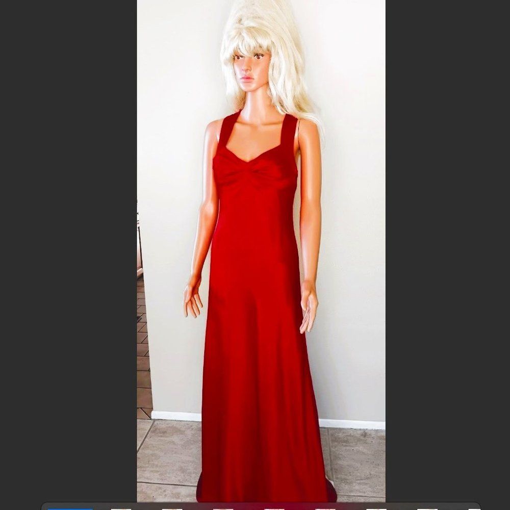 Stunningly Elegant CALVIN KLEIN Burgundy Red Satin Halter Gown, Size 6, EUC